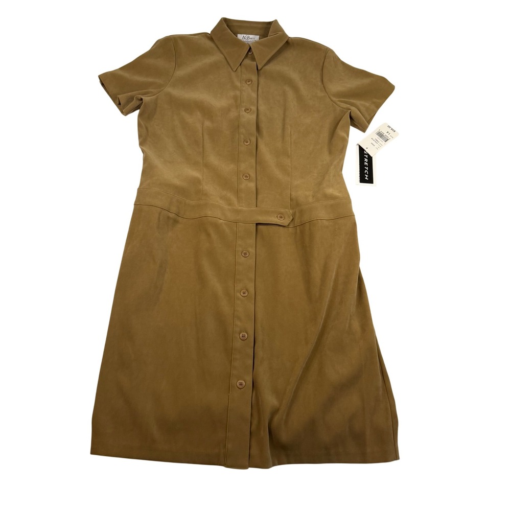 AGB Byer California Womens Camel Faux Suede Button Front Shirt Dress Size 14 NEW